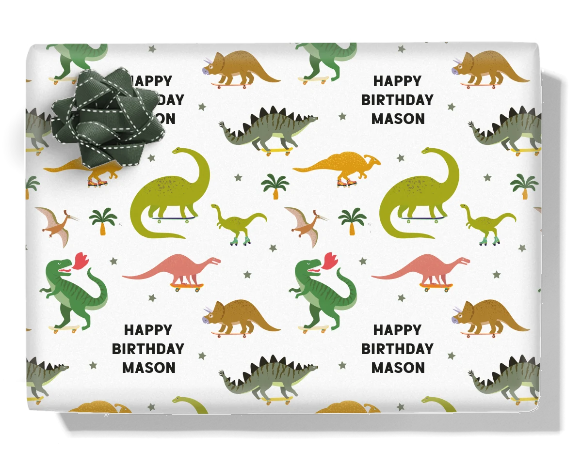 Skating Dinosaurs Personalised Wrapping Paper