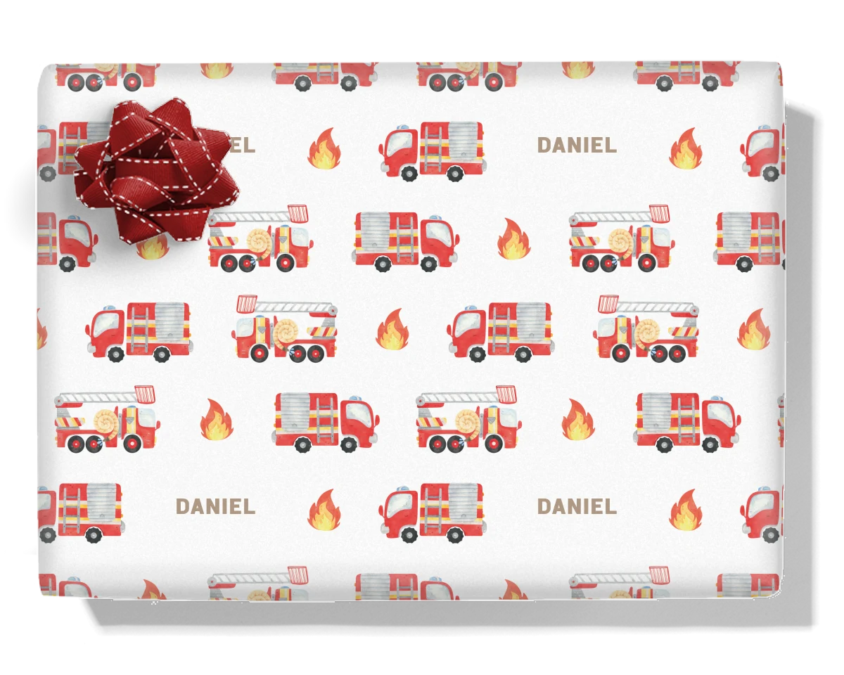 Fire Trucks Personalised Wrapping Paper