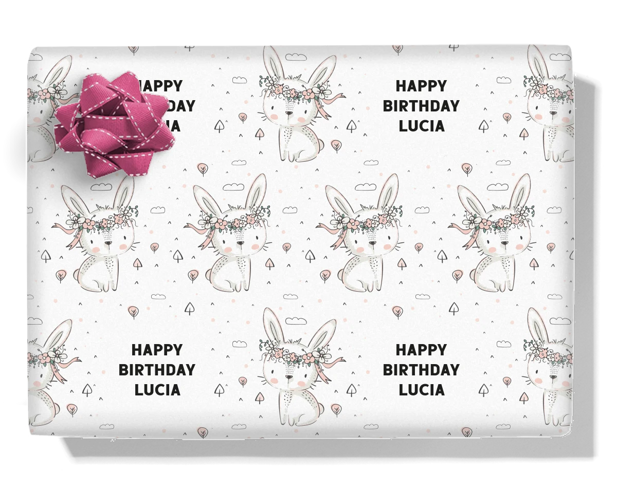 Flower Bunny Personalised Wrapping Paper