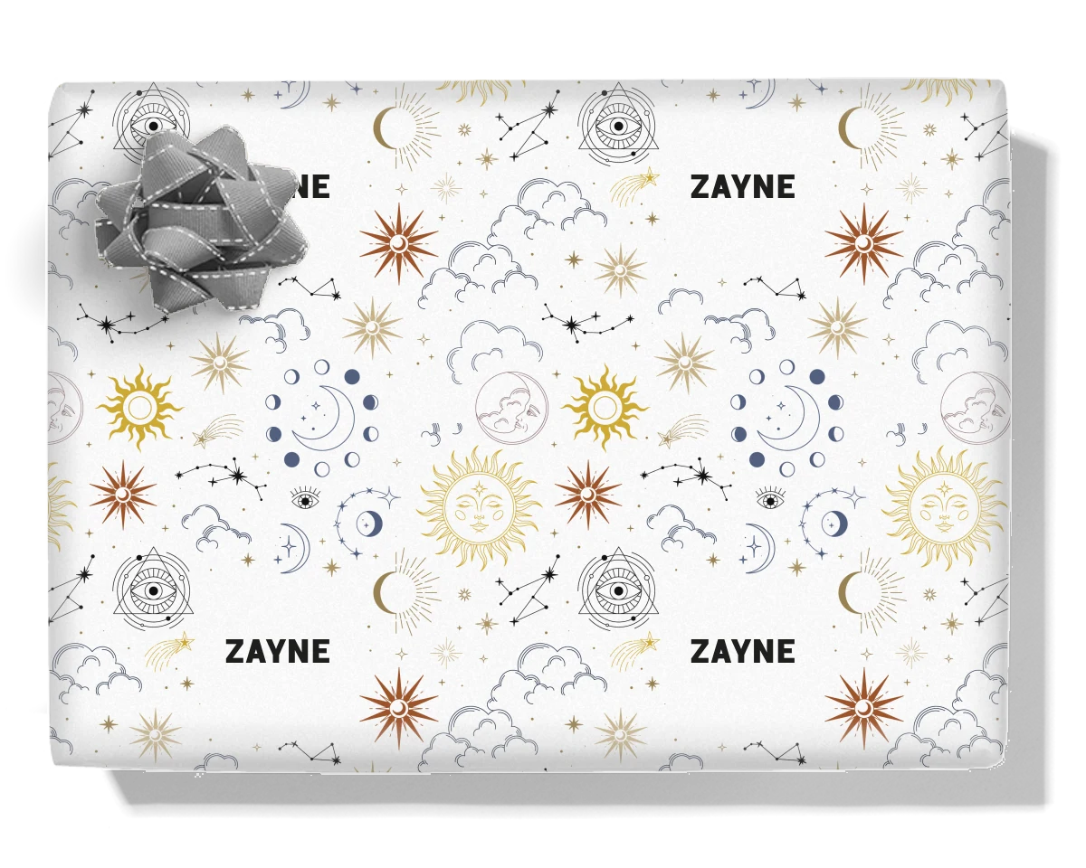Mystical Sun, Moon & Stars Personalised Wrapping Paper