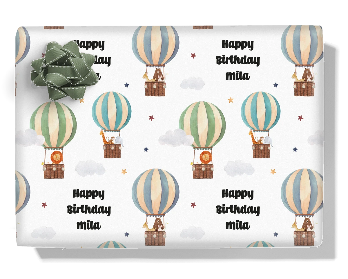 Animals Hot Air Balloon Ride Personalised Wrapping Paper