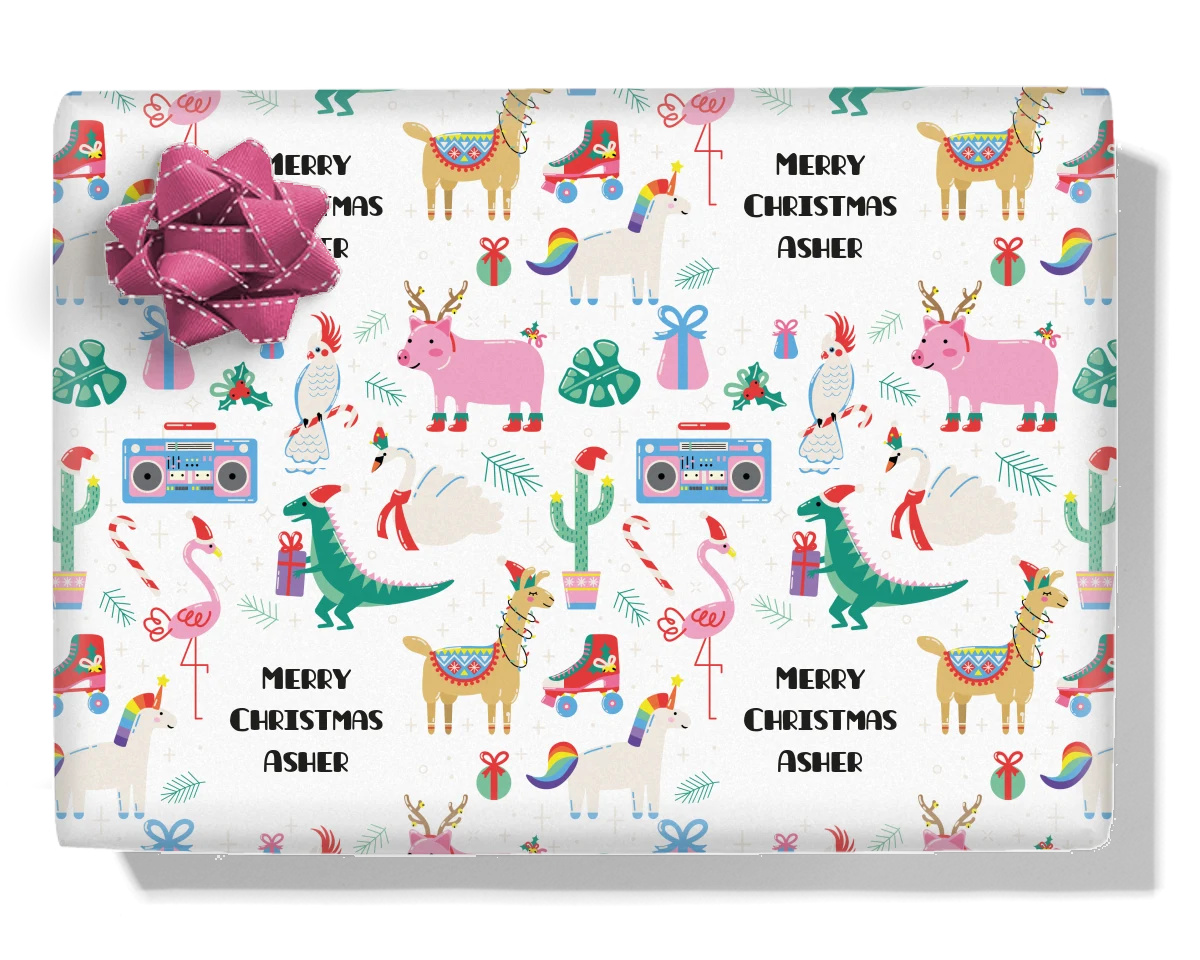 Christmas Party Animals Personalised Wrapping Paper