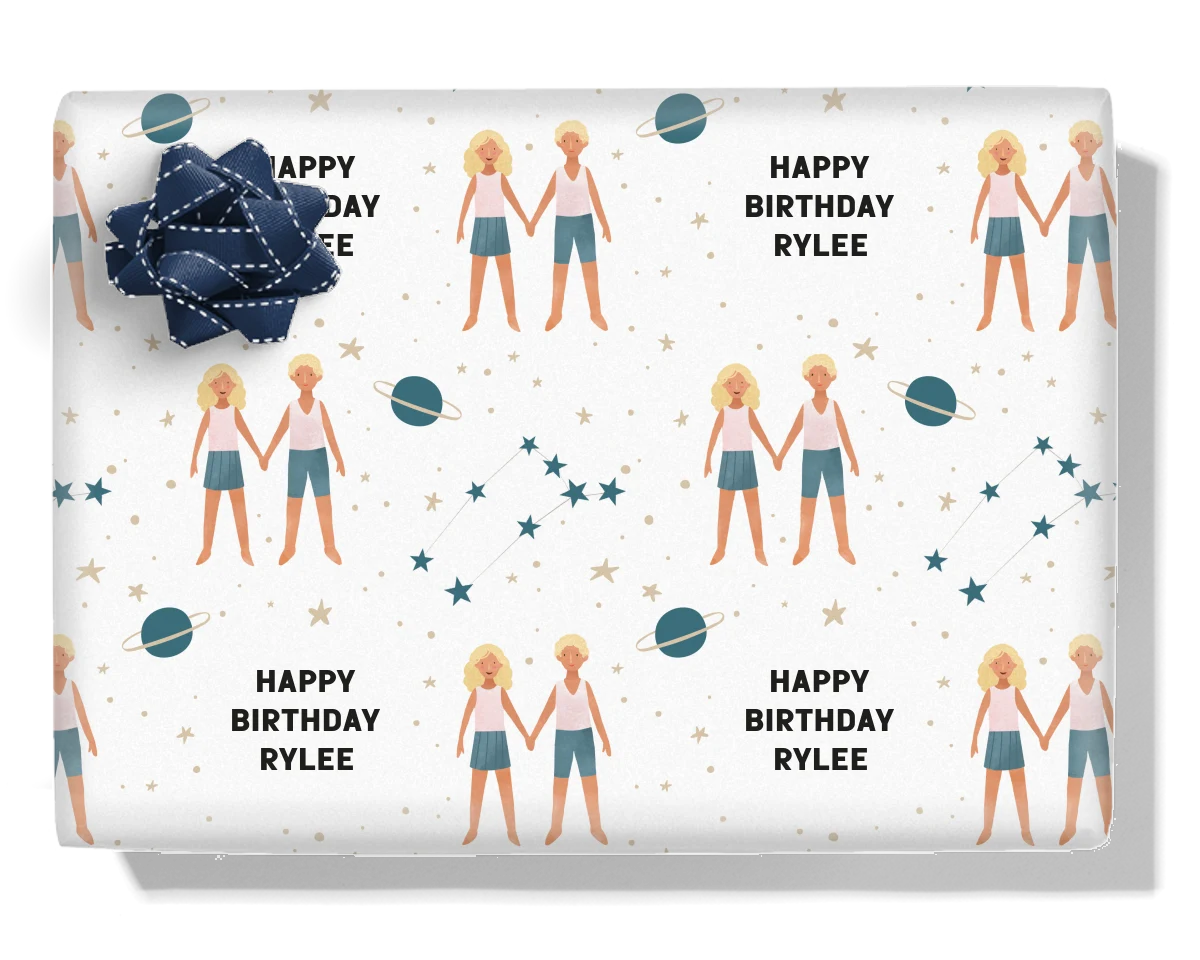 Cute Gemini Personalised Wrapping Paper