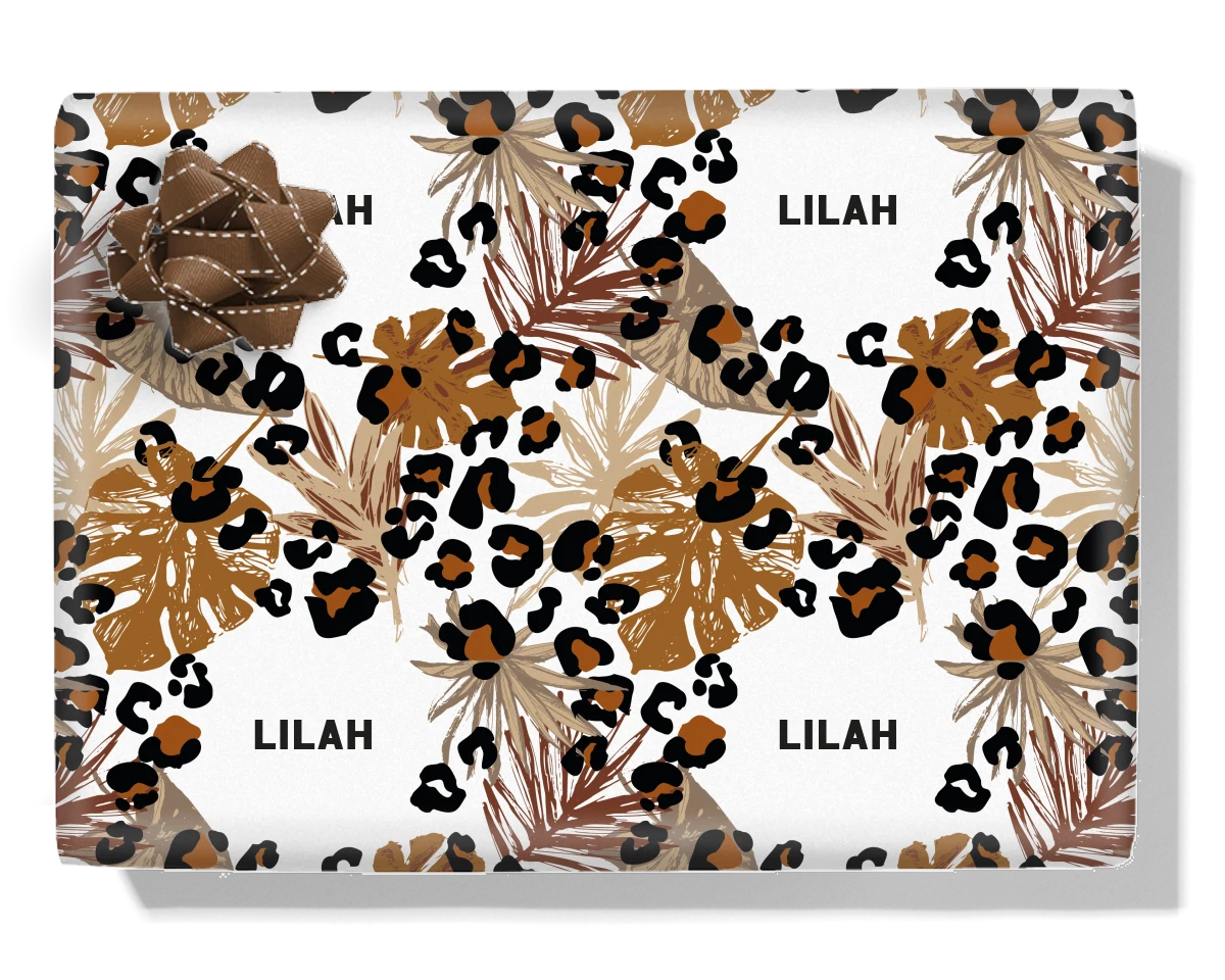 Leopard Palm Leaves Personalised Wrapping Paper