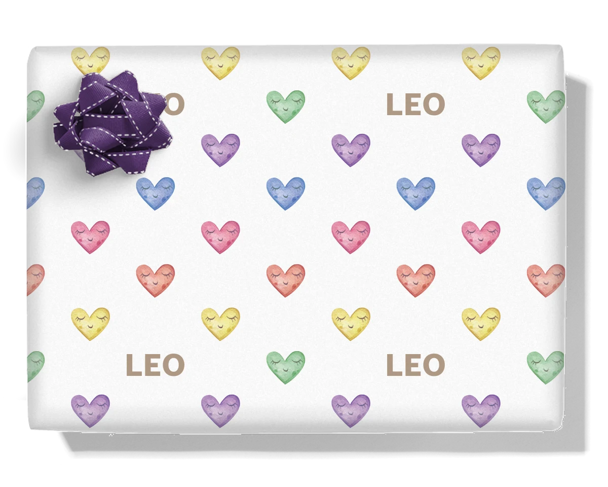 Happy Love Hearts Personalised Wrapping Paper