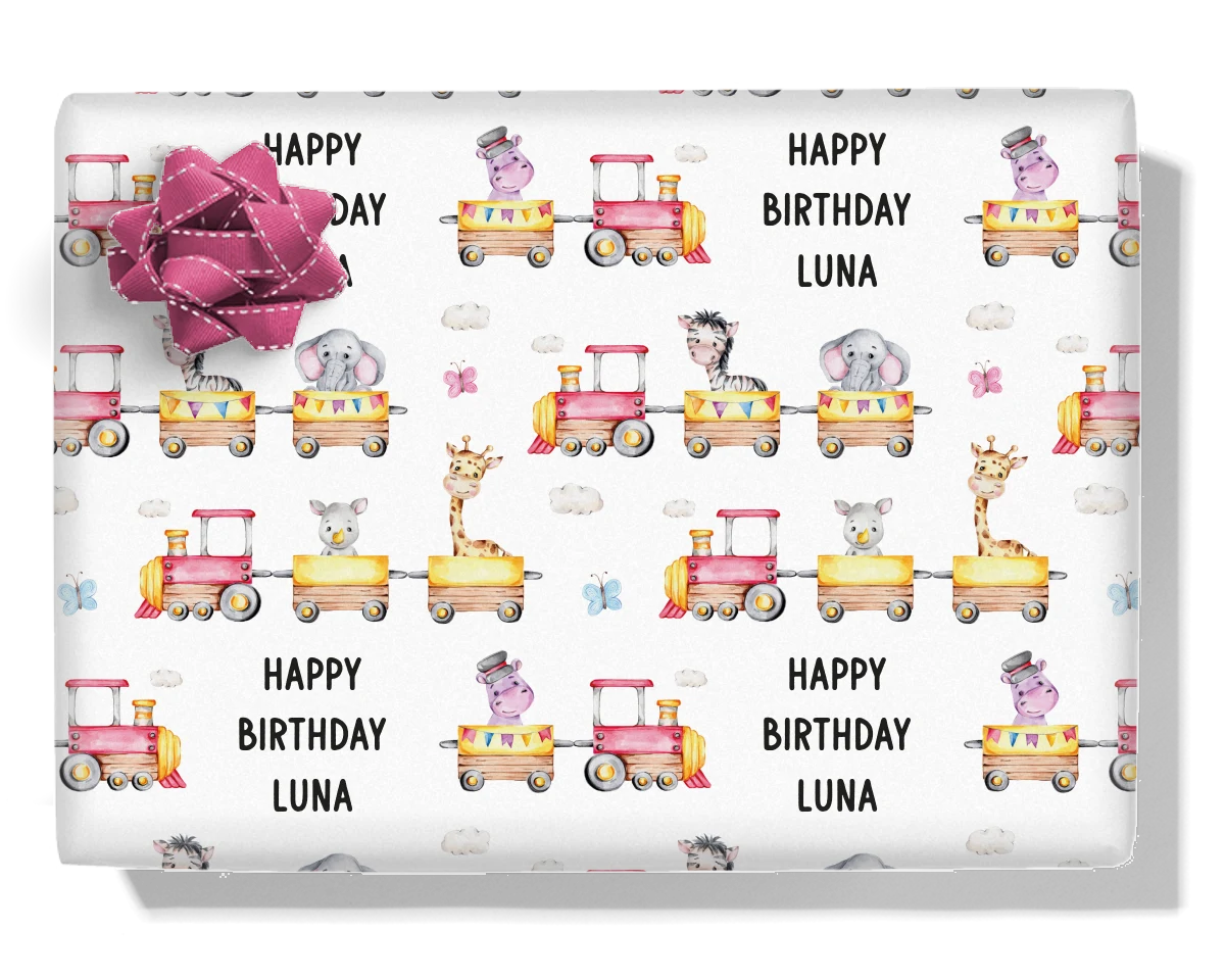 Animal Train Personalised Wrapping Paper