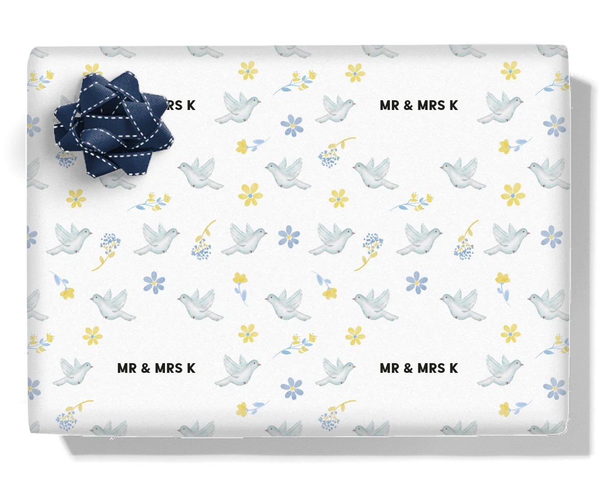 Flower Doves Personalised Wrapping Paper