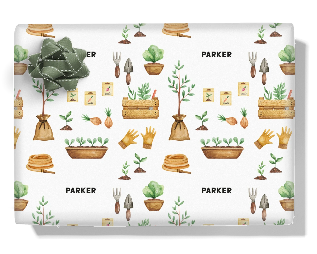 Watercolour Gardening Personalised Wrapping Paper
