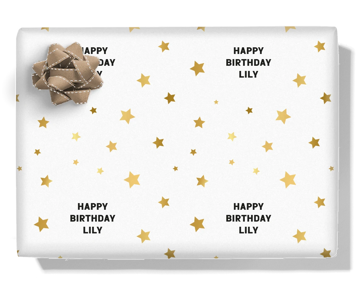 Gold Stars Personalised Wrapping Paper