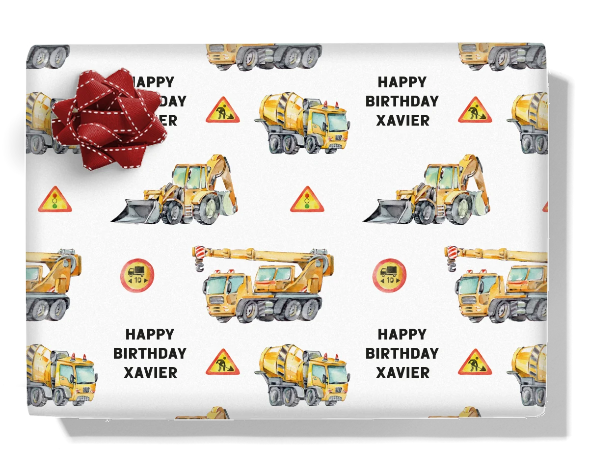 Construction Trucks Personalised Wrapping Paper