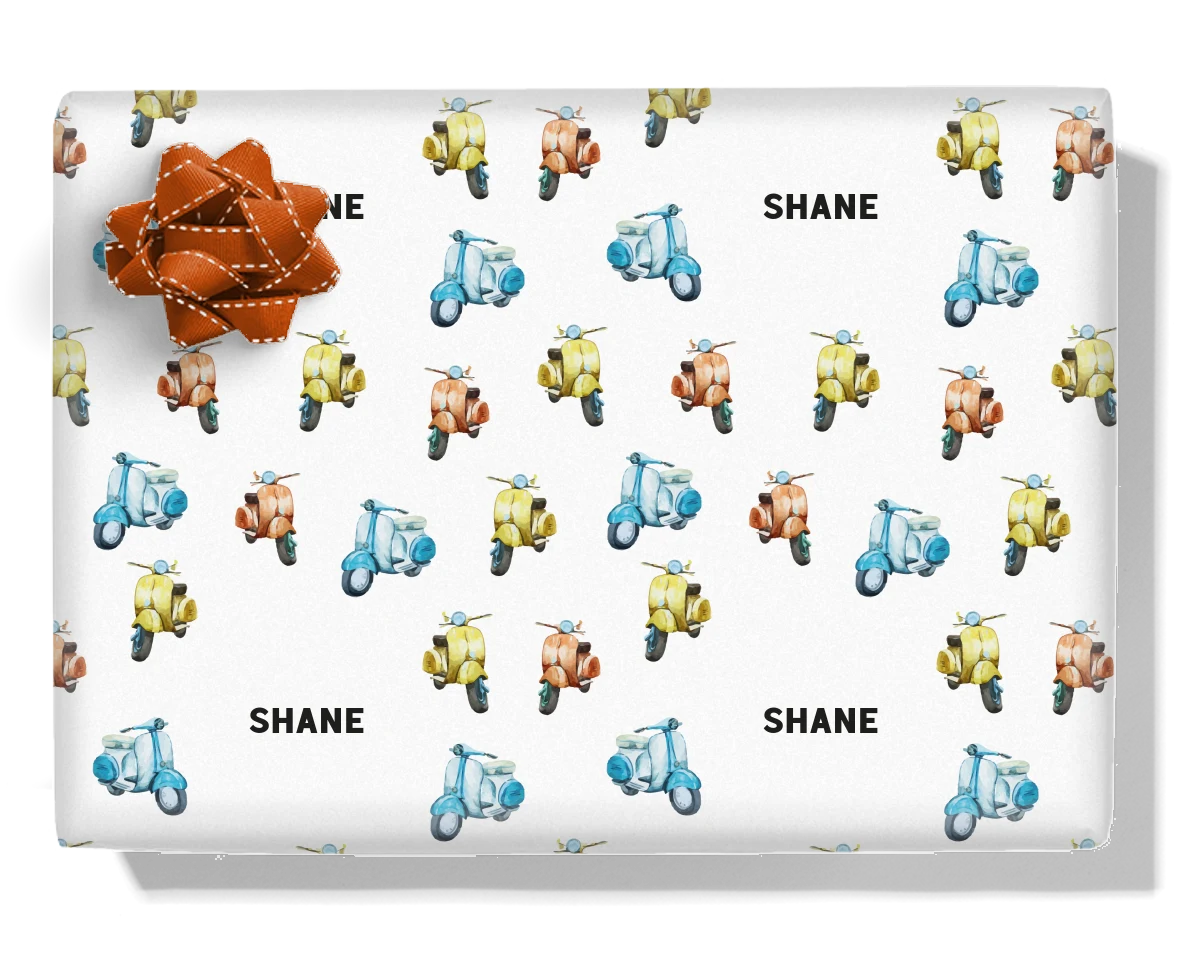 Retro Scooters Personalised Wrapping Paper