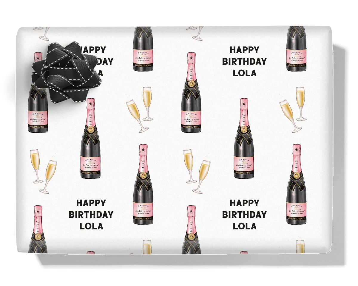 Pink Champagne Personalised Wrapping Paper