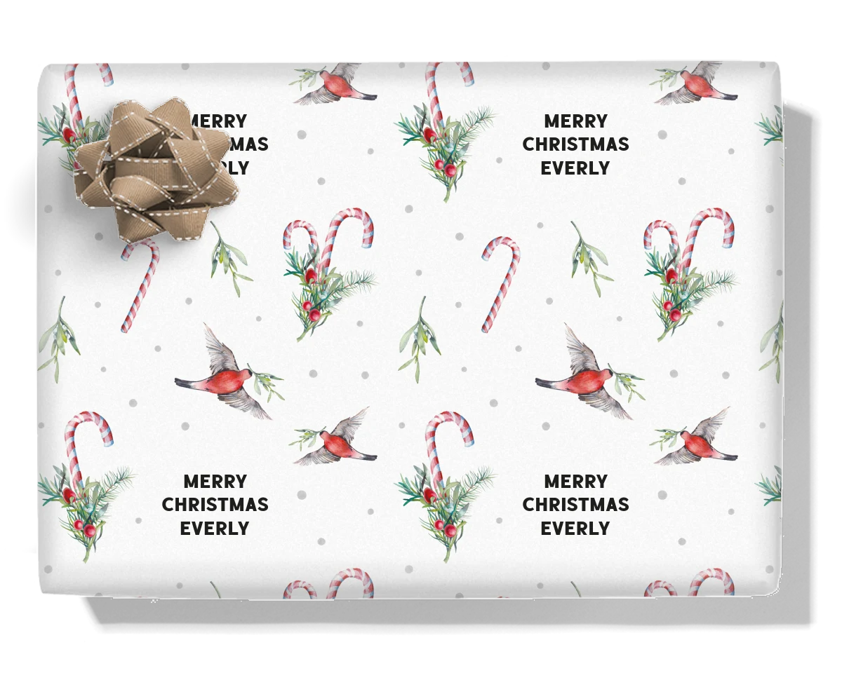 Candy Canes & Mistletoe Personalised Wrapping Paper