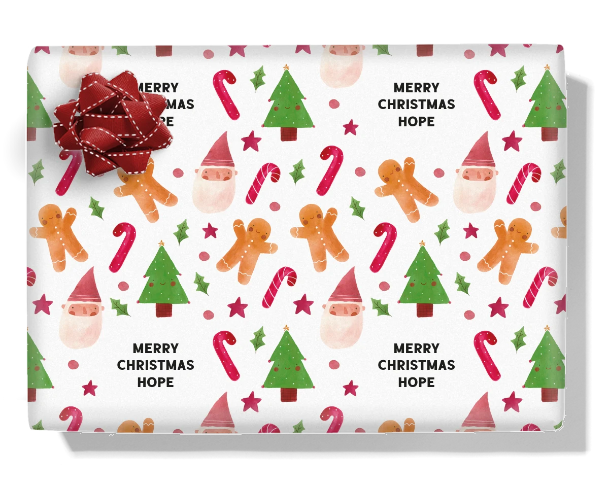 Happy Gingerbread & Santa Personalised Wrapping Paper