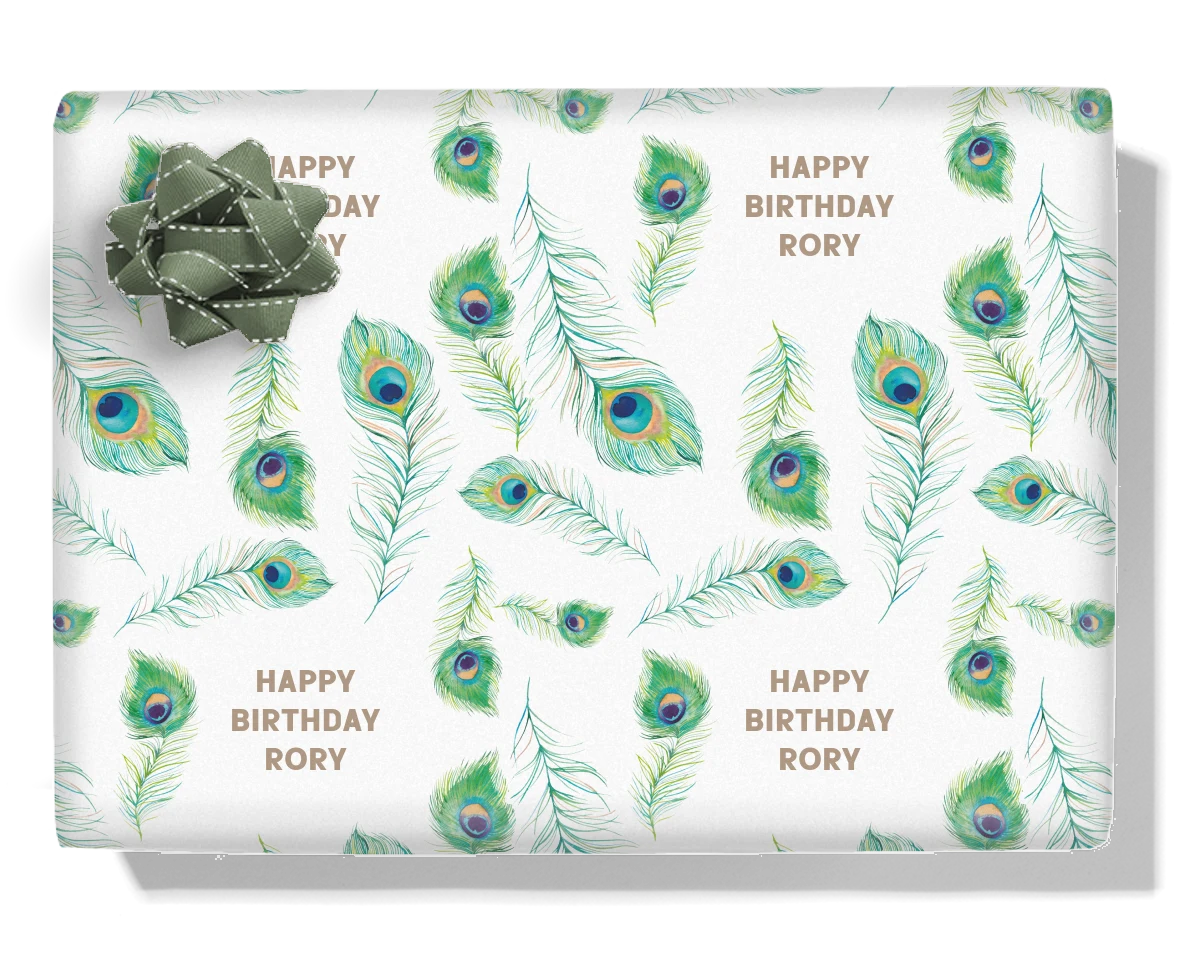 Peacock Feather Personalised Wrapping Paper