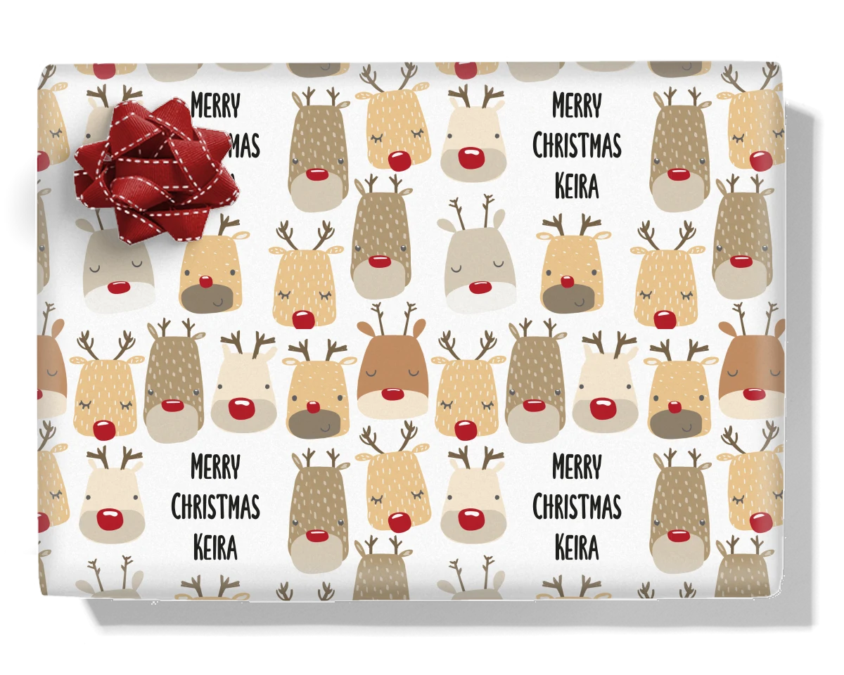 Red Nose Reindeers Personalised Wrapping Paper