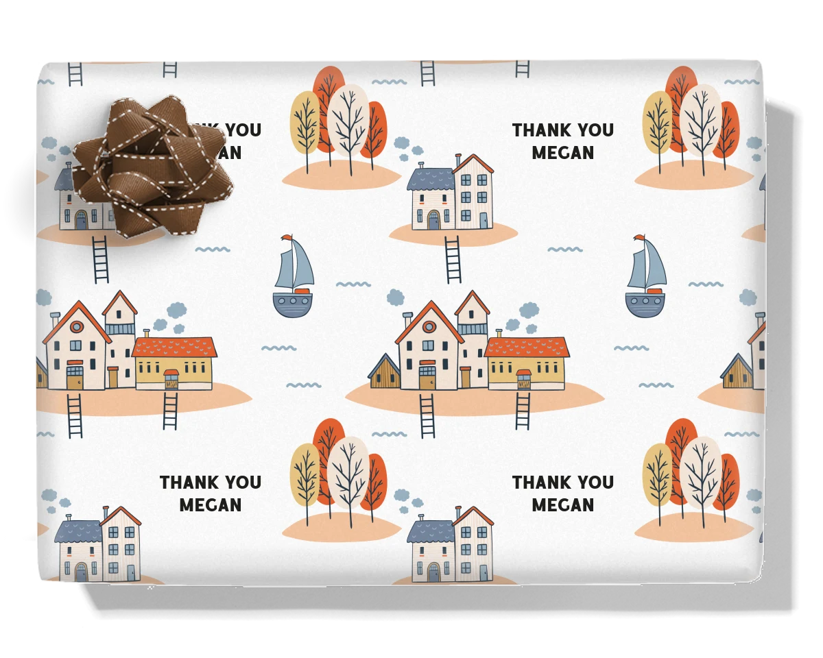 Coastal Town Personalised Wrapping Paper