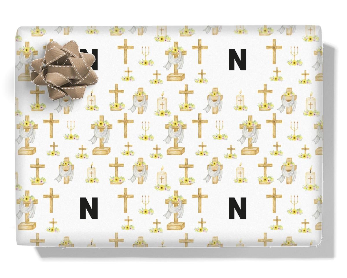Church Floral Crosses Personalised Wrapping Paper