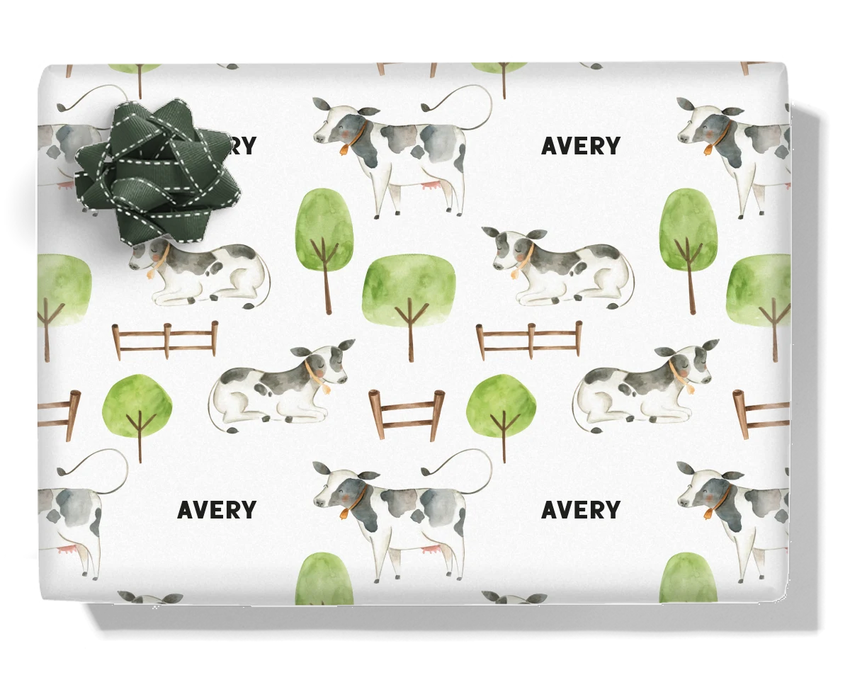 Farm Yard Cows Personalised Wrapping Paper