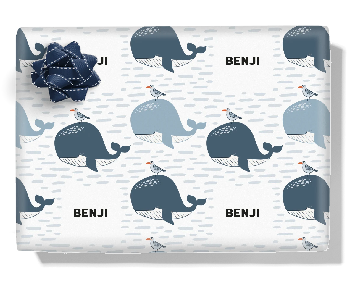 Whales & Seagulls Personalised Wrapping Paper