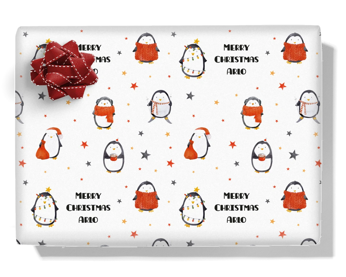 Festive Penguins Personalised Wrapping Paper
