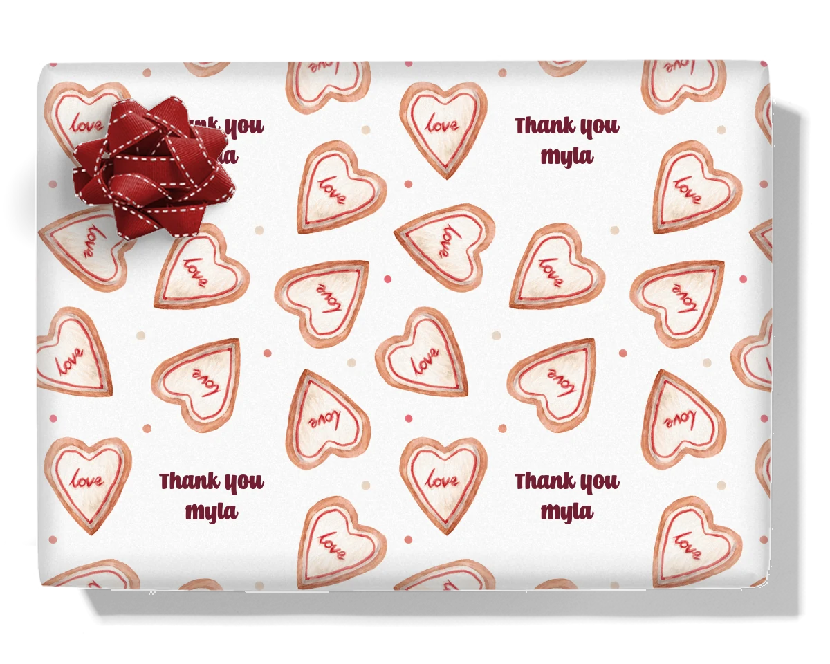 Love Heart Cookies Personalised Wrapping Paper