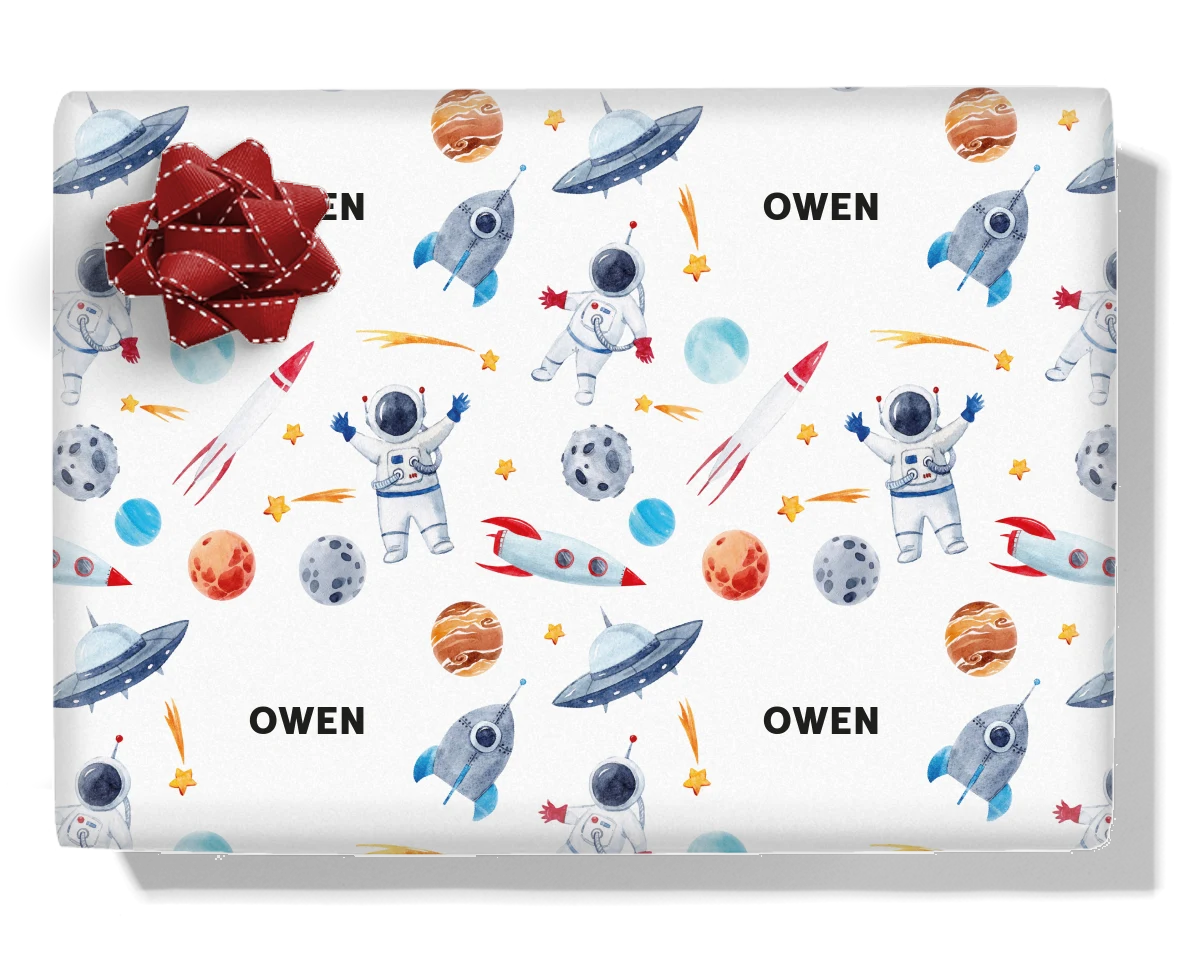 Space Men Personalised Wrapping Paper