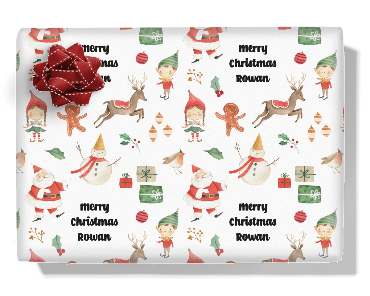 Watercolour Father Christmas Personalised Wrapping Paper