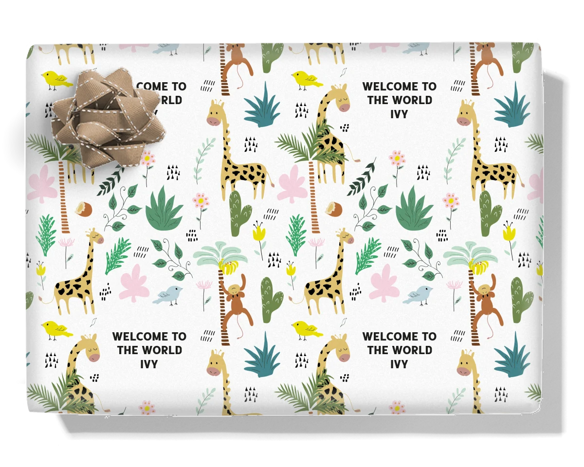 Baby Jungle Animals Personalised Wrapping Paper