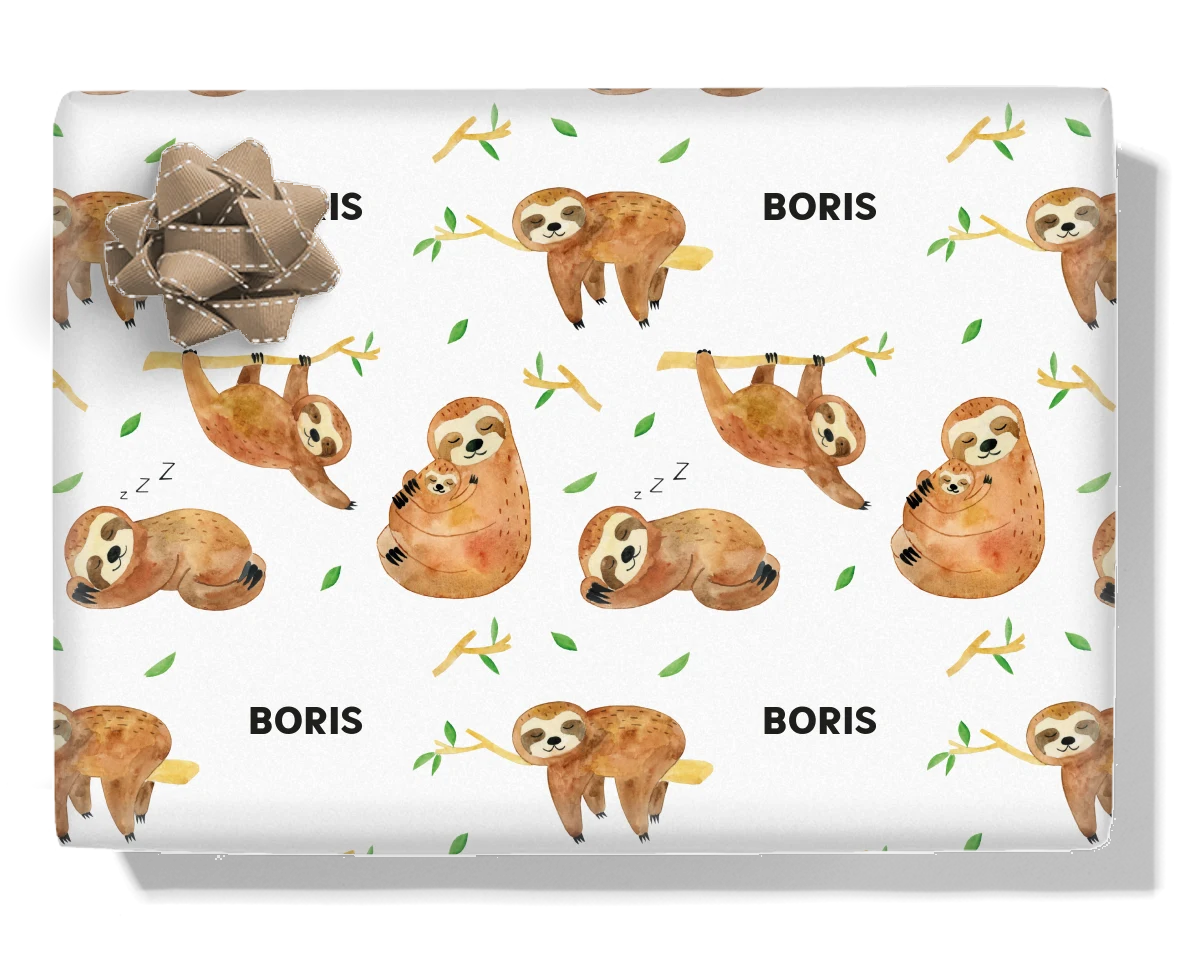 Watercolour Sloths Personalised Wrapping Paper