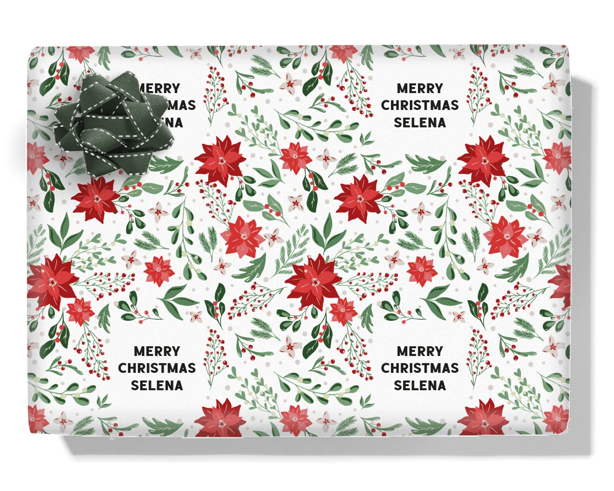 Winter Poinsettia Flowers Personalised Wrapping Paper