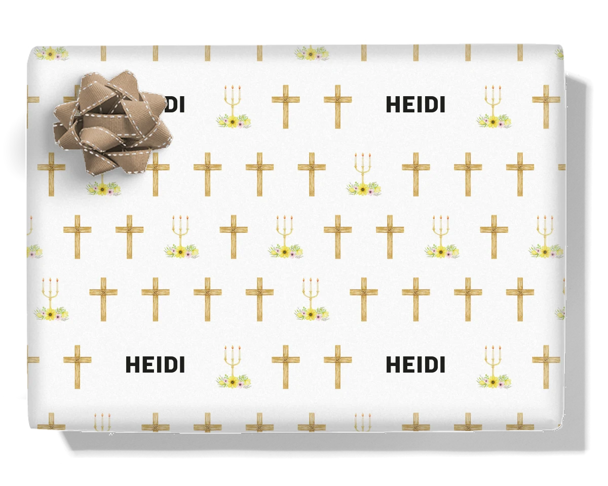 Religious Candle & Cross Personalised Wrapping Paper