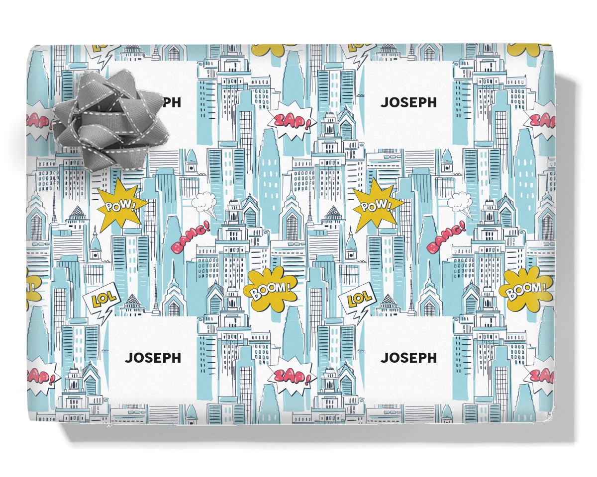 Superhero City Personalised Wrapping Paper