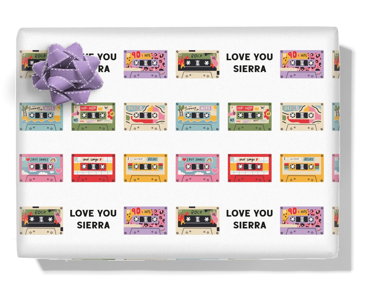 Retro Tape Cassettes Personalised Wrapping Paper