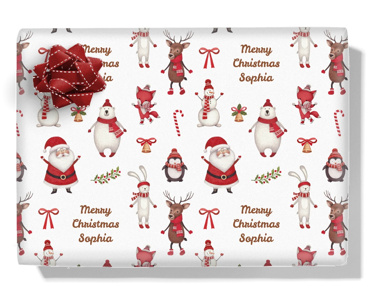 Santa & Winter Animals Personalised Wrapping Paper