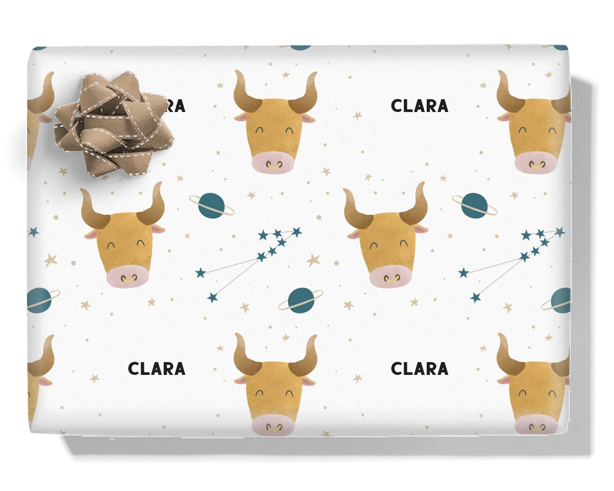Cute Taurus Personalised Wrapping Paper