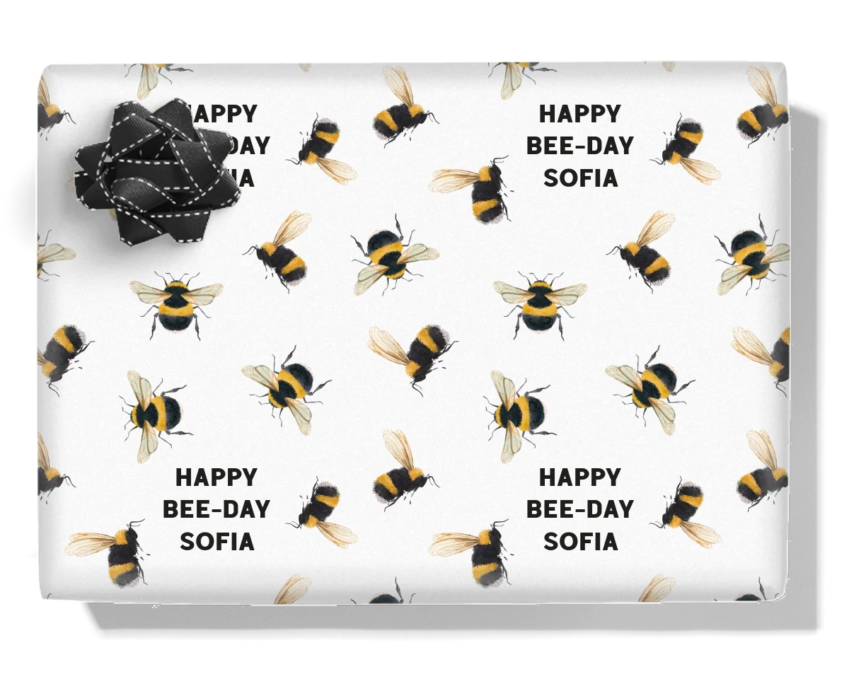 Bee Happy Personalised Wrapping Paper