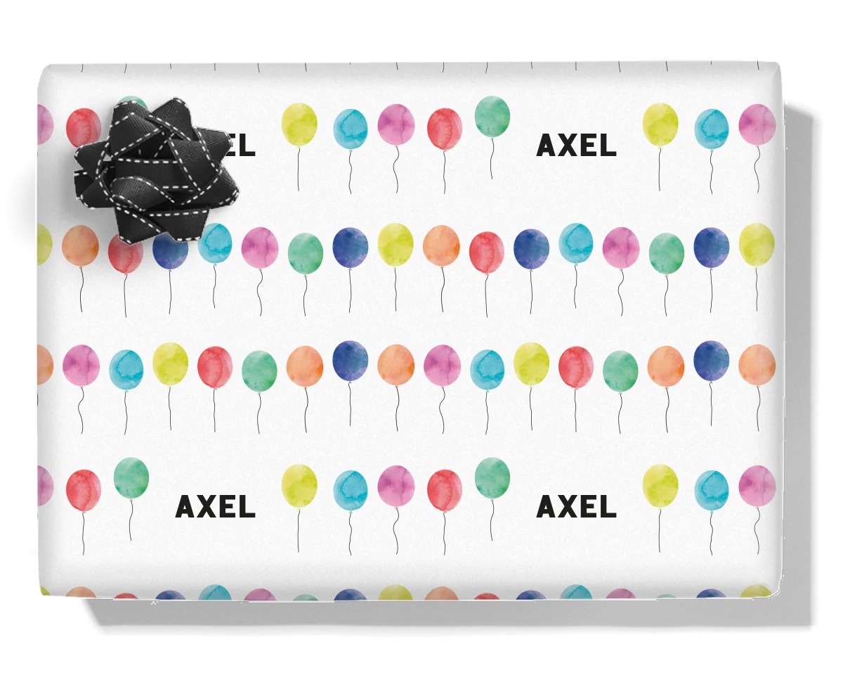 Watercolour Party Balloons Personalised Wrapping Paper