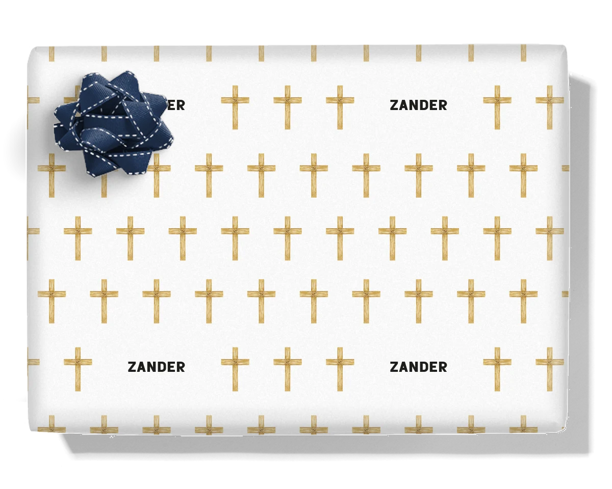 Wooden Cross Personalised Wrapping Paper