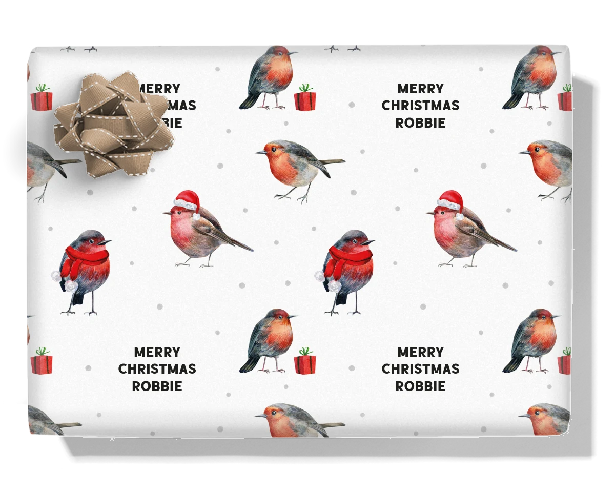 Christmas Robins Personalised Wrapping Paper