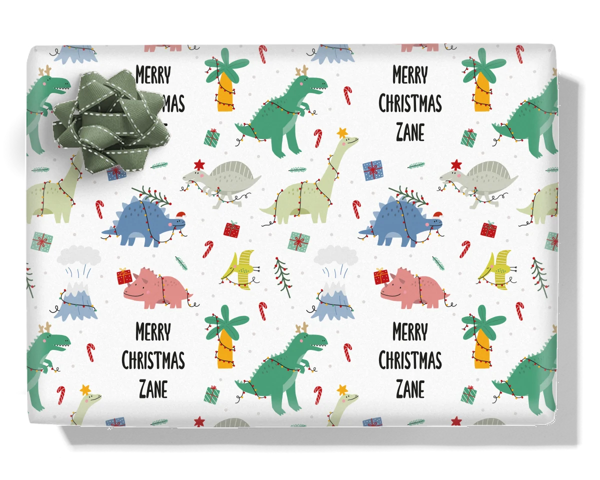 Festive Dinosaurs Personalised Wrapping Paper